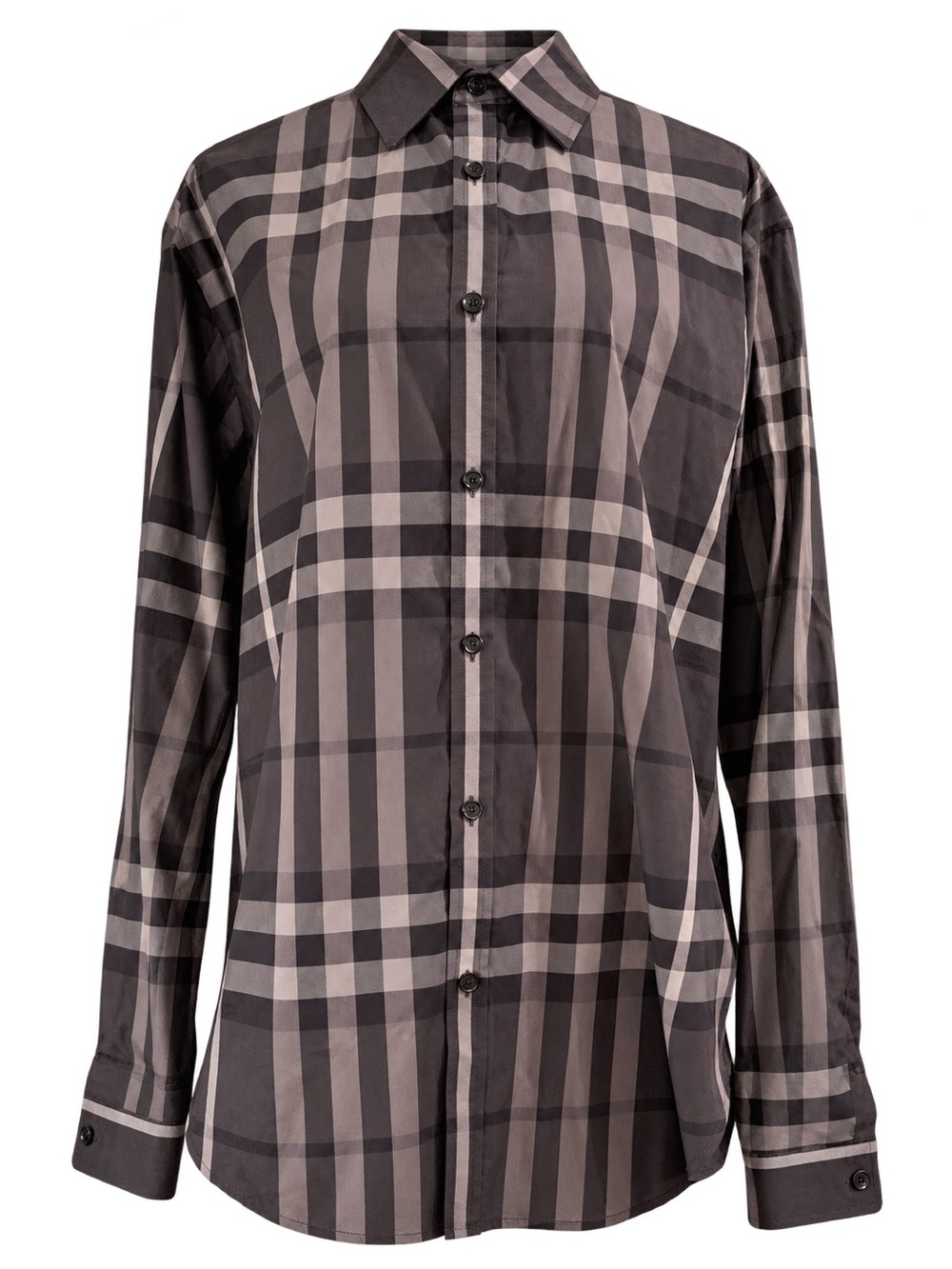 Burberry London Gray Check Cotton Long Sleeve Shirt Tailored Fit 17 43.